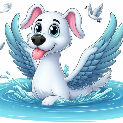 Winged dog swimming in water