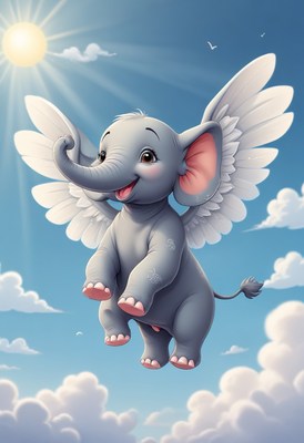 Flying elephant with wings