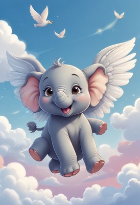 Flying elephant in sky