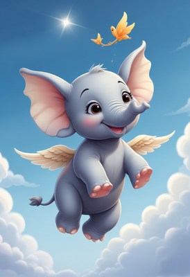 Flying elephant with wings