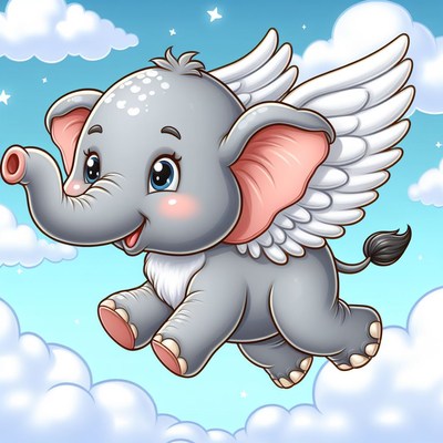 Flying elephant cartoon illustration