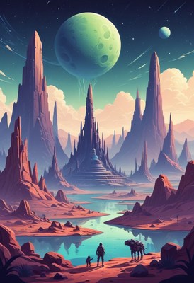 Alien landscape with two figures