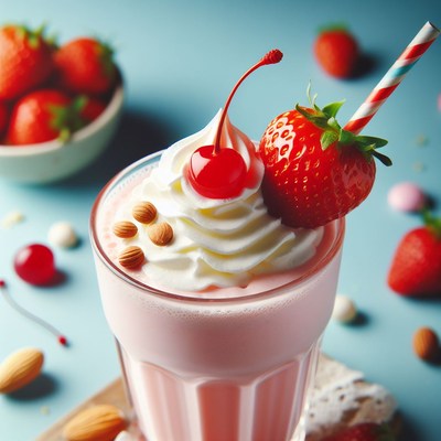 Strawberry milkshake with whipped cream and cherry