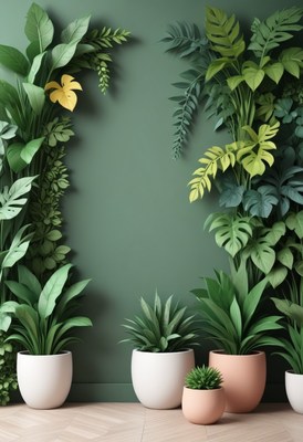 Green plants against green wall
