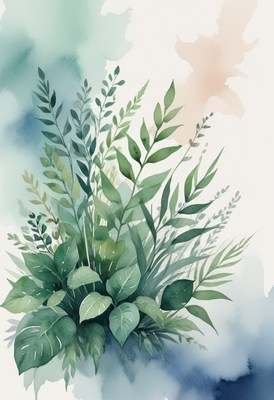 Watercolor green foliage