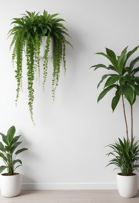White wall with hanging plants