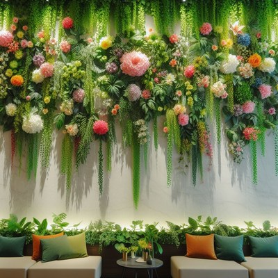 Floral wall decor in a modern lobby