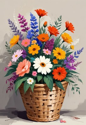 Colorful flowers in a basket