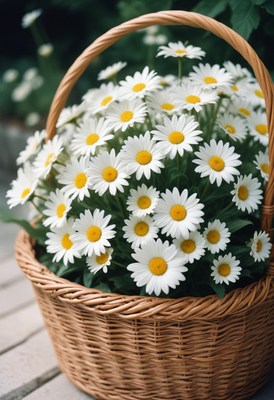 Wicker basket of daisies