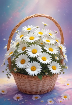 Wicker basket of daisies