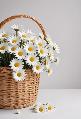 Wicker basket full of daisies