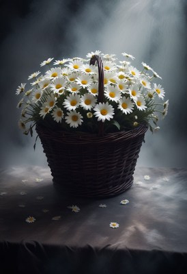 Basket of daisies on table