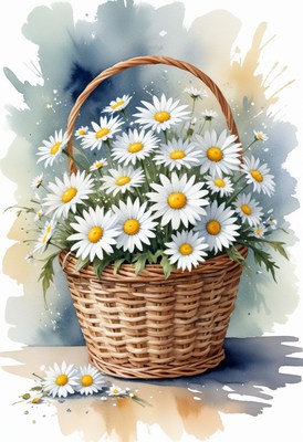 Wicker basket of daisies