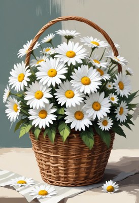 Wicker basket of daisies