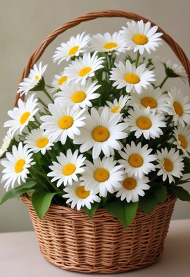 White daisies in wicker basket