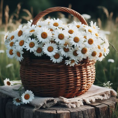 Daisies in a wicker basket