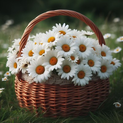 Wicker basket of daisies