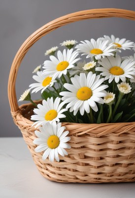 Wicker basket with daisies