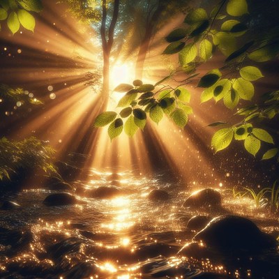 Sunlight through forest trees