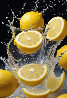 Lemons splashing in water