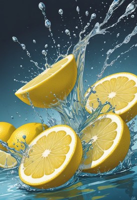 Lemons splashing in water