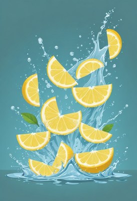Lemon wedges splashing in water