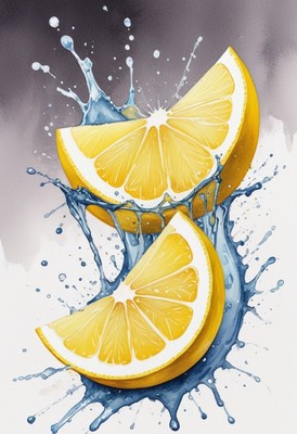 Lemon slices splashing in water