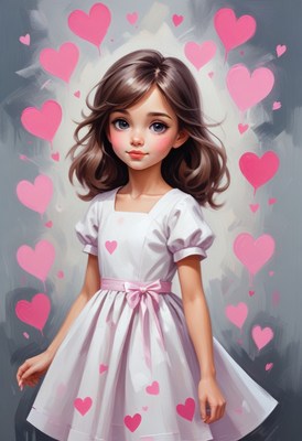 Girl in pink dress with hearts