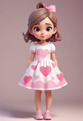 Animated girl in pink dress