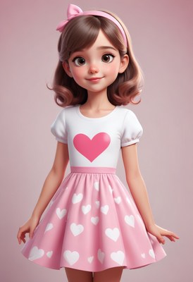 Animated girl in pink dress