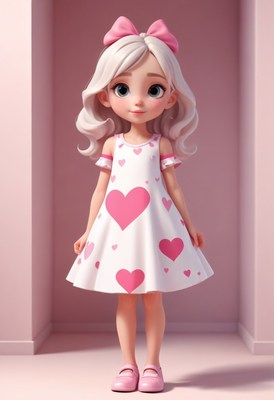 Girl in pink heart dress