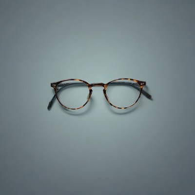 Round eyeglasses on gray background