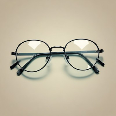 Black round glasses on table