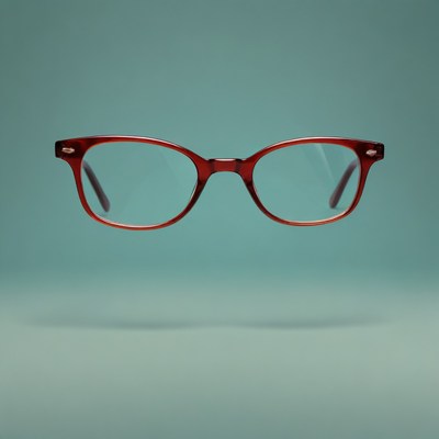 Red eyeglasses on blue background