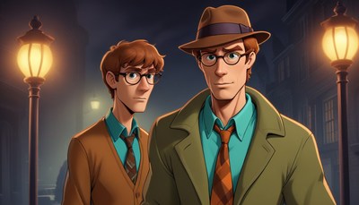 Two men in suits under streetlights