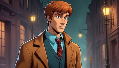 Man in brown coat on city street at night