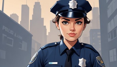 Female police officer in city