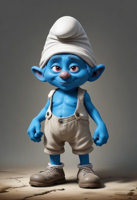 Smurf standing in front of a gray background