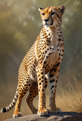Cheetah standing on rock in african savanna