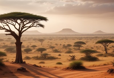 African savanna landscape at sunset
