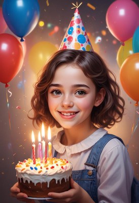Girl blowing out candles on birthday cake