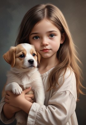 Young girl holding puppy
