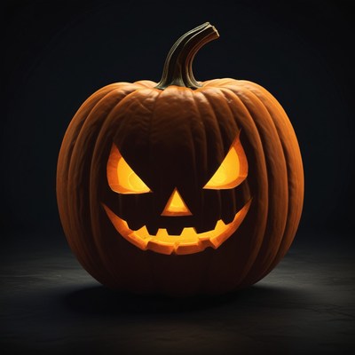 Lit jack-o-lantern on black background