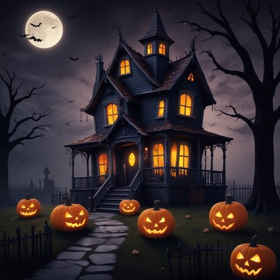 Haunted house on halloween night
