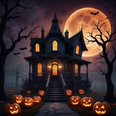 Haunted house on halloween night