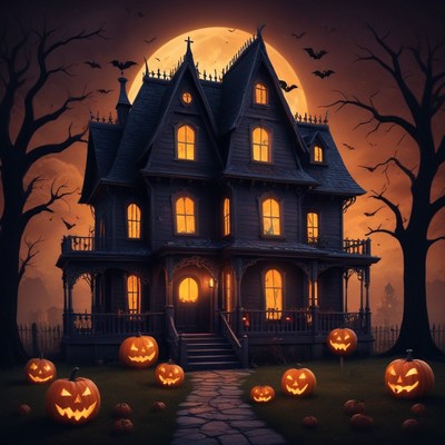 Haunted house on halloween night