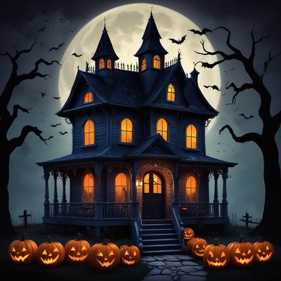 Haunted house on halloween night