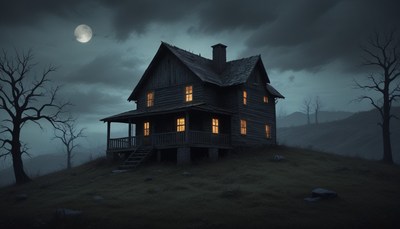 Lonely house under moonlight