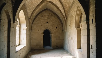 Stone arched corridor in a medieval castle