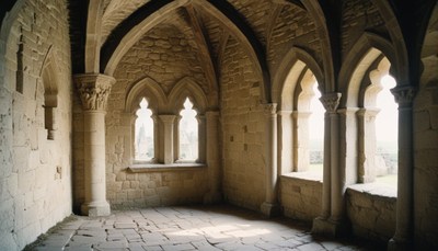 Stone hallway with arched windows